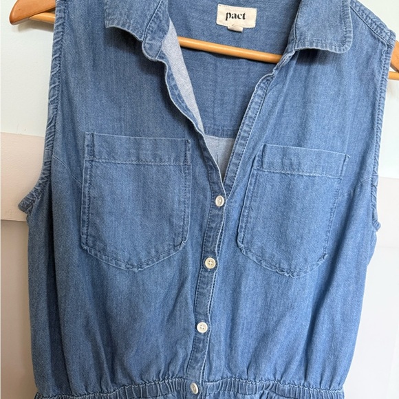 Pact Sleeveless Denim Romper  Women’s Small Organic Cotton Chambray Button Up - Picture 4 of 8